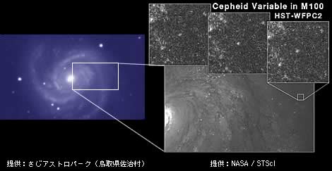 写真：うずまき銀河M100中のセファイド